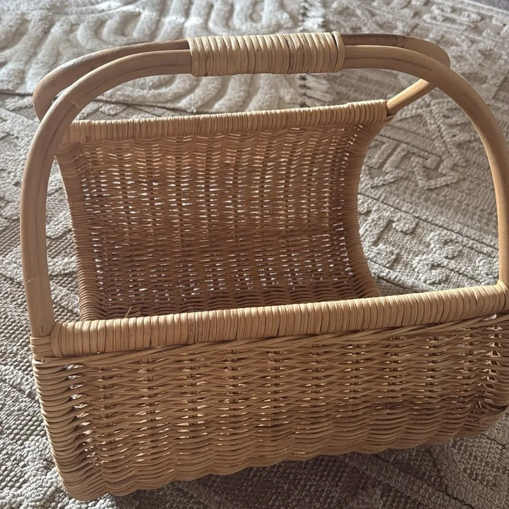 Vintage rattan Wicker Magazine Holder carry all basket decor French style